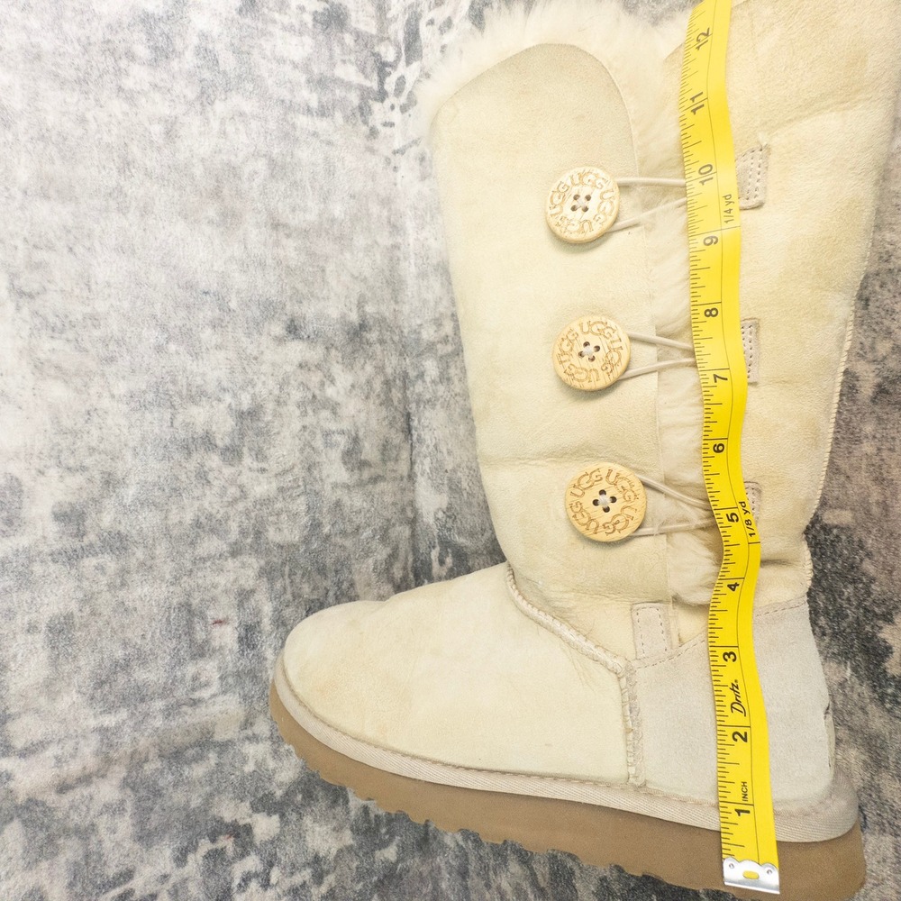 UGG Womens Size 7 Bailey Button Triplet Boots Sand Sheepskin Suede 1873 Tall - Picture 10 of 12